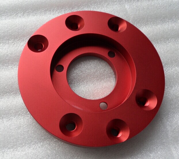 Red anodized aluminum flange - 5-axis machined part