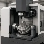 Vista general de una moderna máquina CNC de 5 ejes utilizada para la fabricación de alta precisión