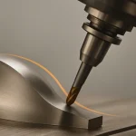 Corte con herramienta CNC de 5 ejes de una pieza metálica curva con trayectoria de herramienta optimizada