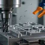 CNC machine operating on a metal workpiece in a modern workshop