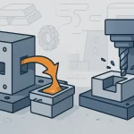 Ilustração que compara os processos de fundição sob pressão e de maquinagem CNC sem texto
