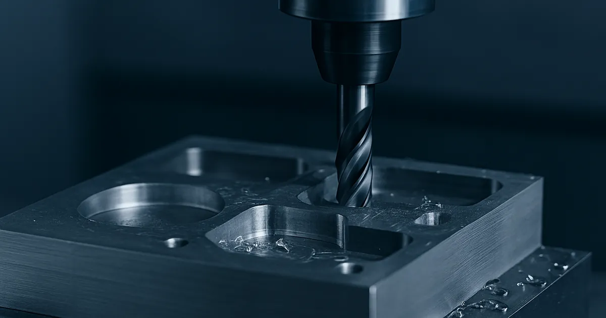 CNC machine cutting aluminum part with coolant spray during high-speed machining