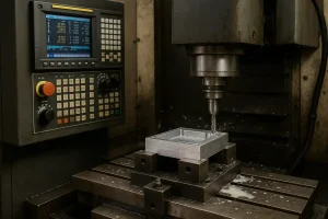 An illustration of the CNC (Computer Numerical Control) system workflow, including the computer, G-code, and machine.