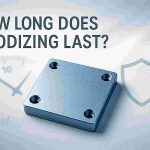 How long does anodizing last — illustrating an anodized aluminum part with protective coating durability concept.