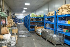 Material storage area inside the Minhe machining facility