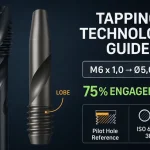 Professional thread tap types guide with pilot hole size chart and 75% thread engagement rule.