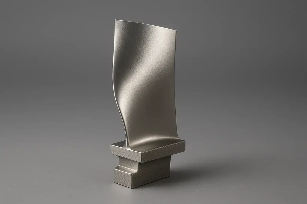 5-axis CNC machined stainless steel turbine blade with complex airfoil geometry