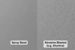 Side-by-side comparison of smooth, low-reflectivity bead blasted surface versus rough, high-texture abrasive blasted surface.