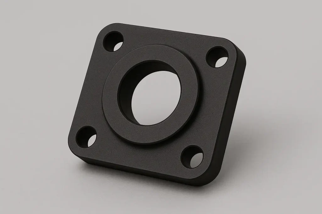 Black oxide finished steel hydraulic flange, zero dimensional change
