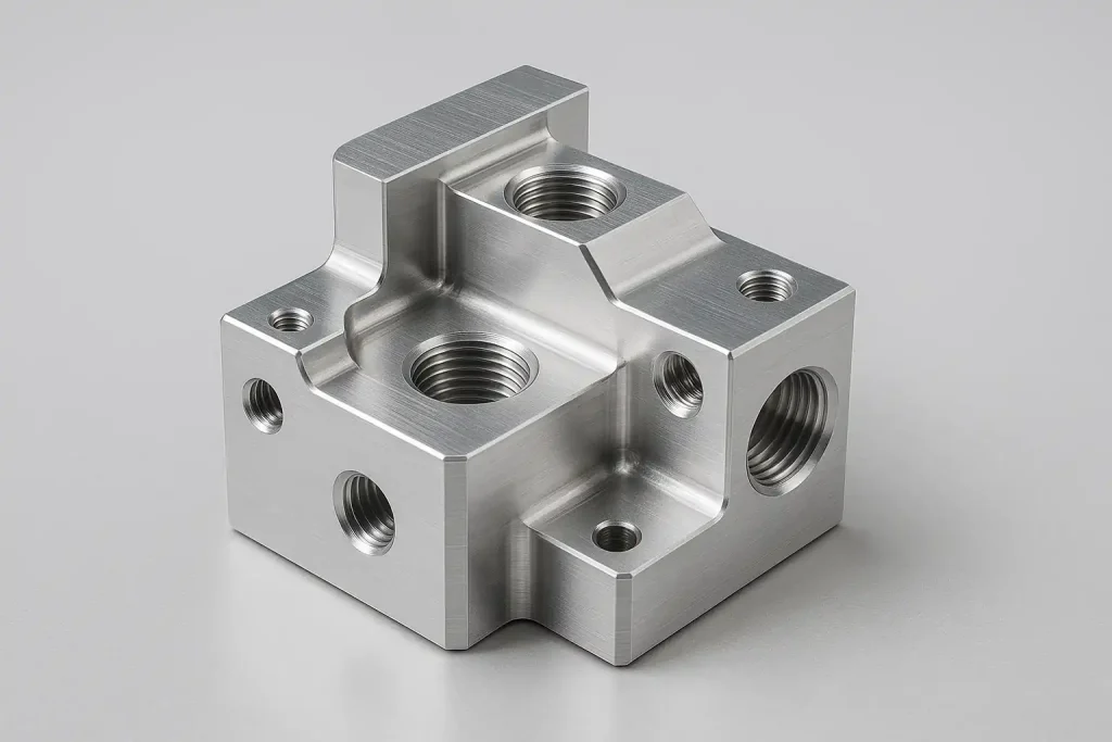 High-Precision CNC Milled Aluminum Hydraulic Manifold with Multiple Threaded Ports