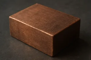 Close-up texture of a solid copper block surface
