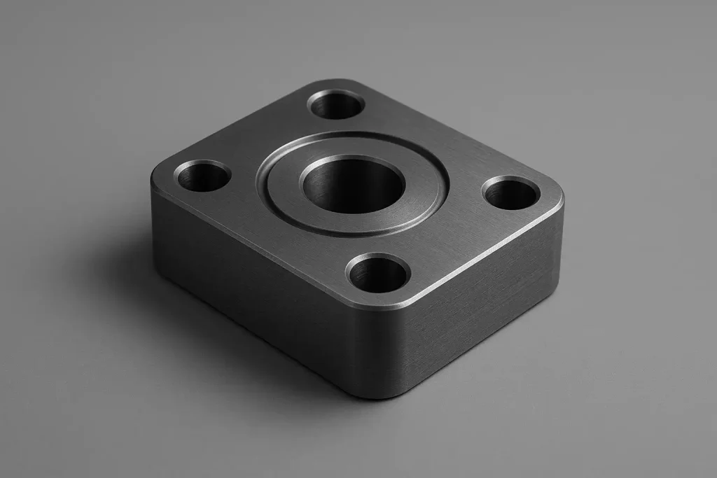 Precision machined steel hydraulic pump flange block with O-ring groove