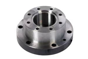 Precision steel CNC machined flange component with threaded holes and central bore