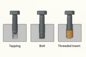 ダイレクトタッピング、ボルト接続、ねじ込みインサートを含むねじ穴接続タイプ