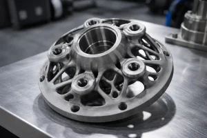 Topology-optimized lattice metal hub produced by additive manufacturing