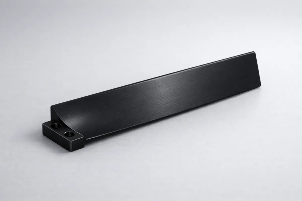 black anodized aluminum CNC bracket with long matte brushed surface