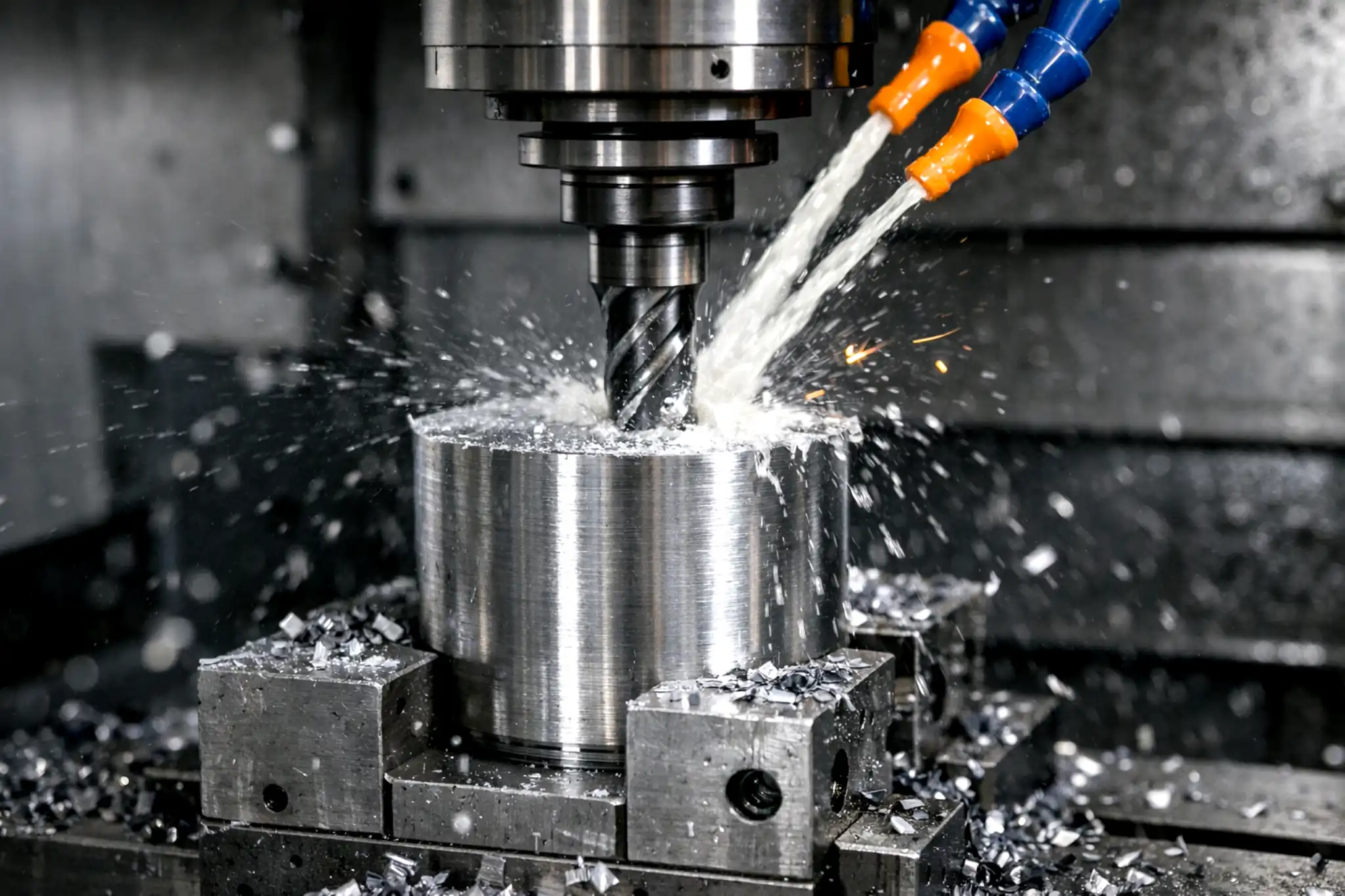 CNC milling a nickel alloy workpiece with coolant and controlled chip evacuation