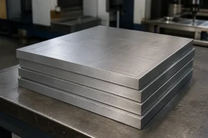 Stacked metal plate stock used as raw material for CNC machining