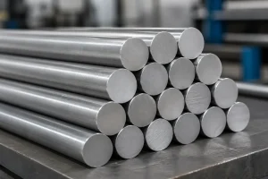 Round metal bar stock used as raw material for CNC machining