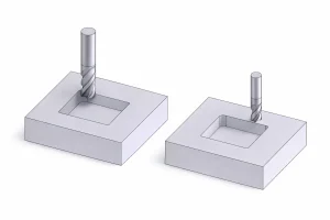 Comparison of larger and smaller end mills machining different internal corner radii in a rectangular pocket