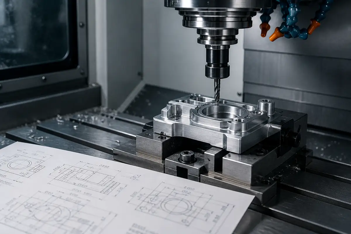 CNC machining process with engineering drawing for tolerance control