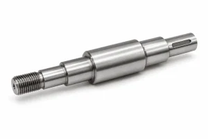 Machined stepped shaft with multiple diameter sections, shoulders, thread, and keyway