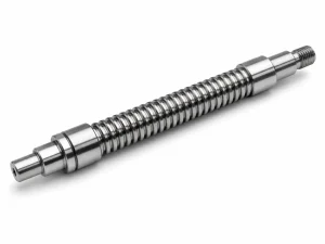 Threaded machined shaft with continuous transmission threads and stepped ends