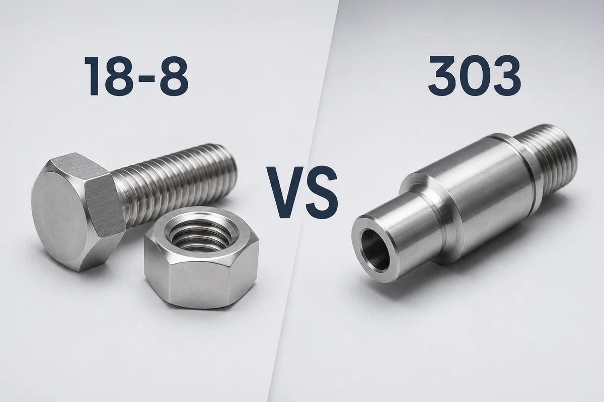18-8 vs 303 stainless steel comparison showing fasteners and CNC turned part