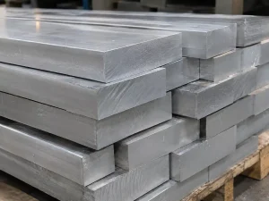 Stacked 6082 aluminum alloy blocks with saw-cut surfaces for CNC machining