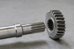 Spline shaft aligned with an internally splined gear