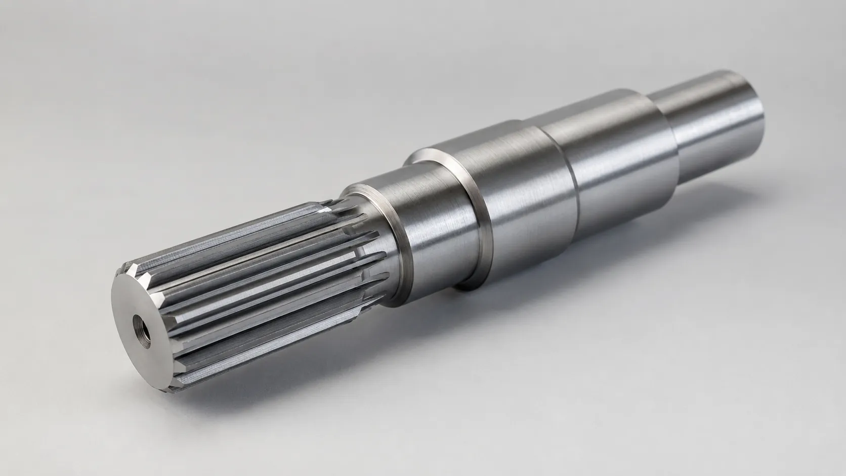 Precision-machined steel spline shaft with external longitudinal teeth