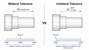 Bilateral vs unilateral tolerance comparison with engineering dimension examples