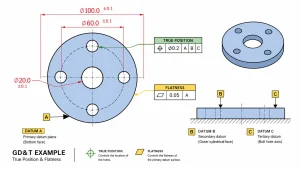 GD&T geometric tolerance example with datum and true position